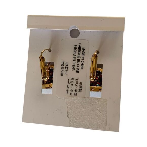 Kate Spade Confetti Glitter Earrings Gold Plate Lever Back 14K Plated 1/2” Squar - Picture 2 of 3